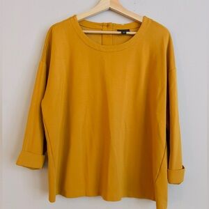 J. Jill Yellow Boxy Blouse with Three-Quarter Sleeves